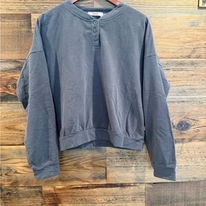 Bayse Soft Lined Button Down Charcoal Crewneck  Grey Sweater NWT